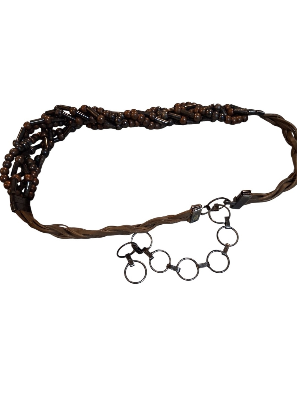 Boho Braided Brown Beaded Waist Belt